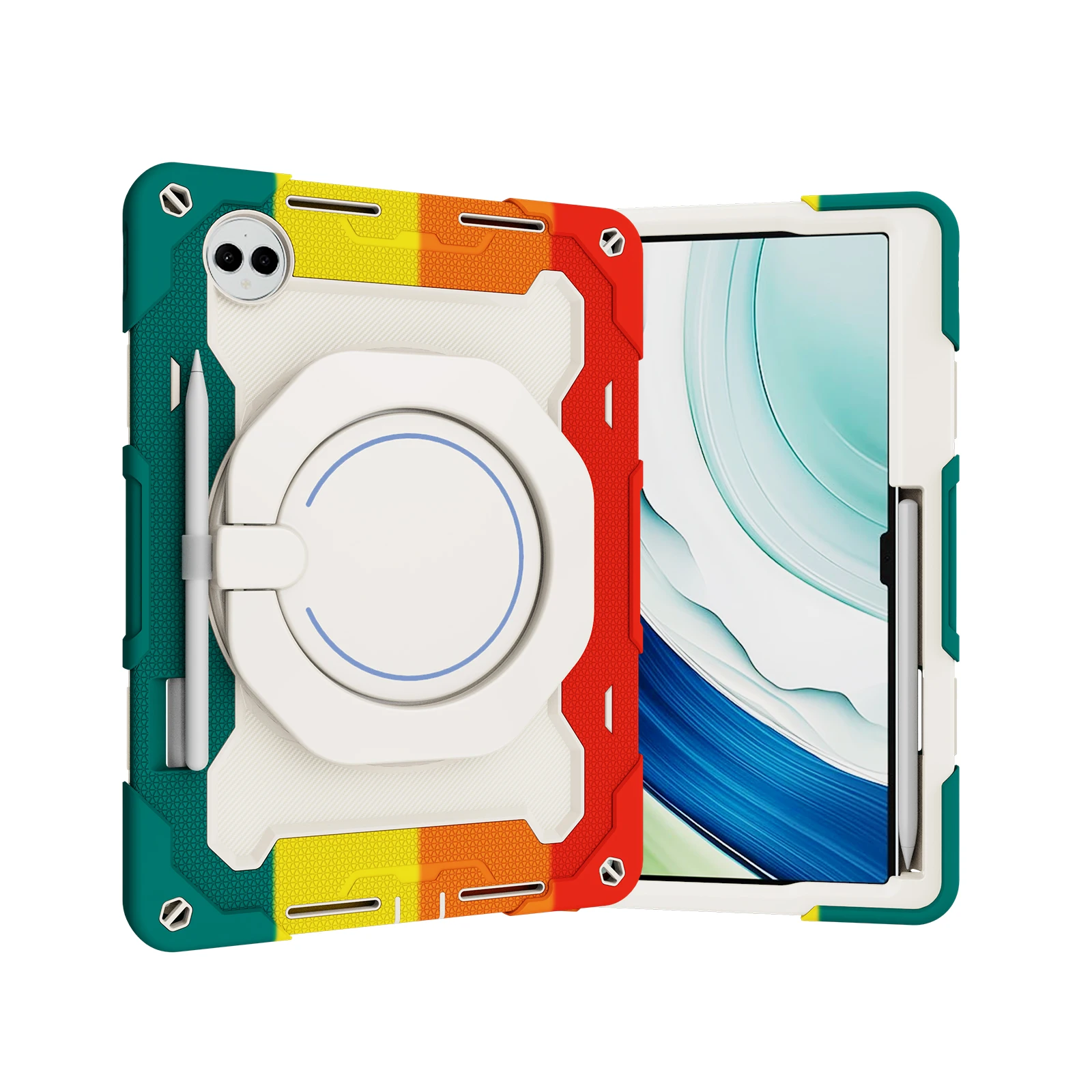 Enhanced Armor Tablet Case with 360° Rotating Stand, Pen Slot & Handle Grip
