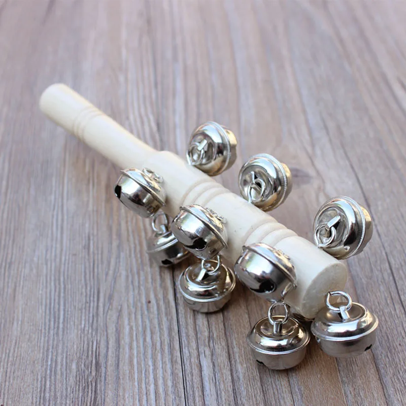 Wooden Handle Shaker with Metal Bell and Steel Ball, Orff Instruments for 4-6 Years Old, Early Education, Music Ringing