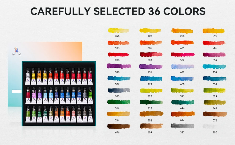 Meiliang Aquarell Farbe Set 36 lebendige Farben 5ml/0,17 floz Röhren, Aquarell Röhren Kunst bedarf für Künstler & Anfänger – Detail 4