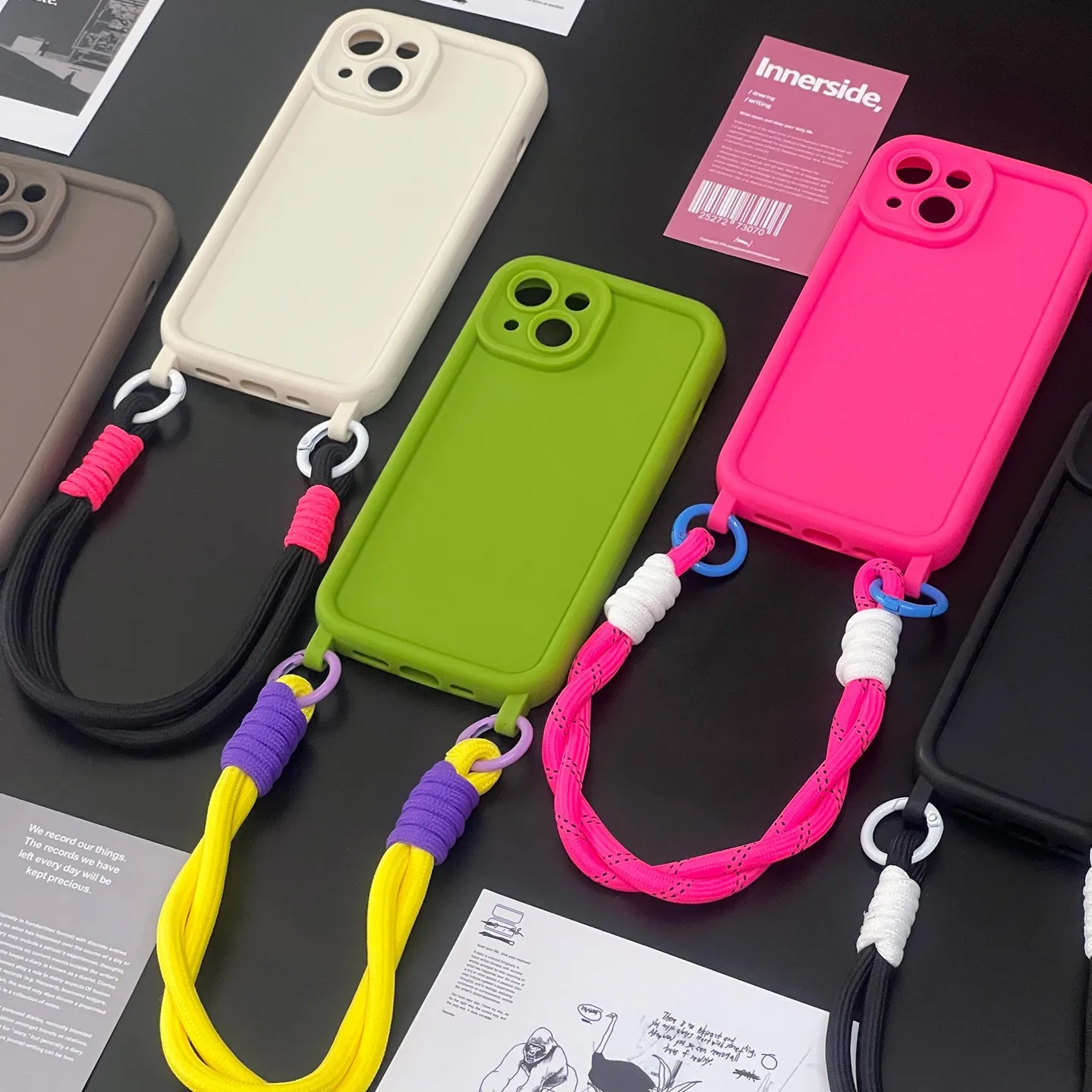 Ins Korea Candy Colors Anti-lost Soft silicon Hand Strap Phone Case For iPhone 15 14 13 12 11 Pro Max Plus + Lens protect Cover