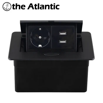 EU 데스크탑 소켓 숨겨진 소켓, 테이블 내장 소켓 팝업 소켓 콘센트, USB 블랙 실버 알루미늄 합금 커버 포함