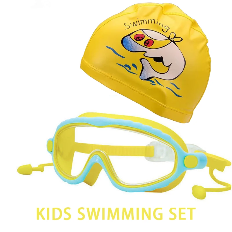 JSJM Kinder-Schwimmbrillen-Set für Jungen und Mädchen von 3–15 Jahren, großer Rahmen, HD-Ansicht, beschlagfreie Silikon-Schwimmbrille mit PU-Badekappe – Detail 9