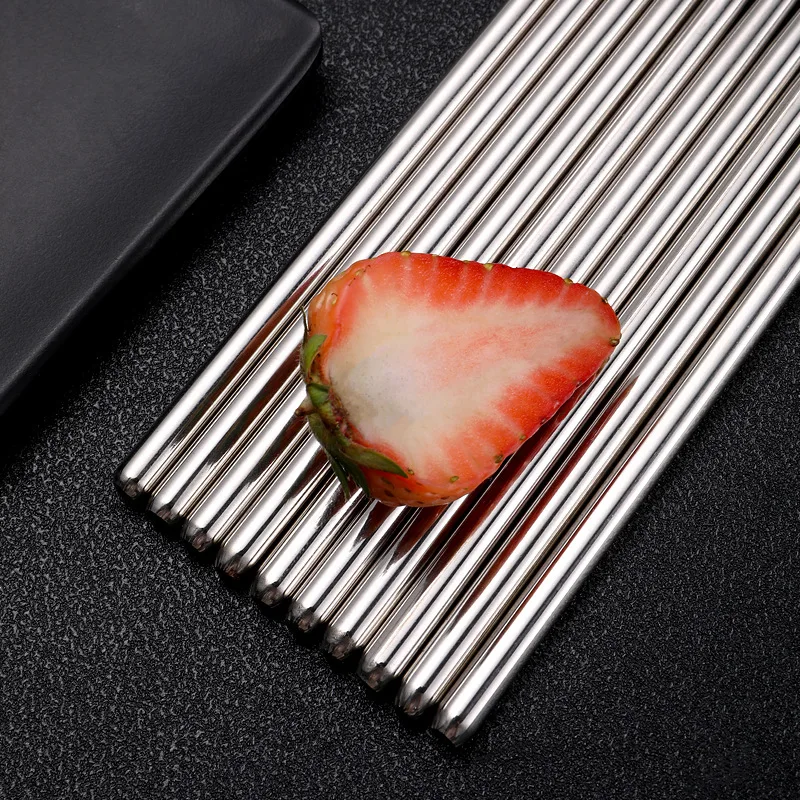 Non Slip Chopsticks Household Round Stainless Steel Canteen Fast Food High Temperature Korean Cutlery Set