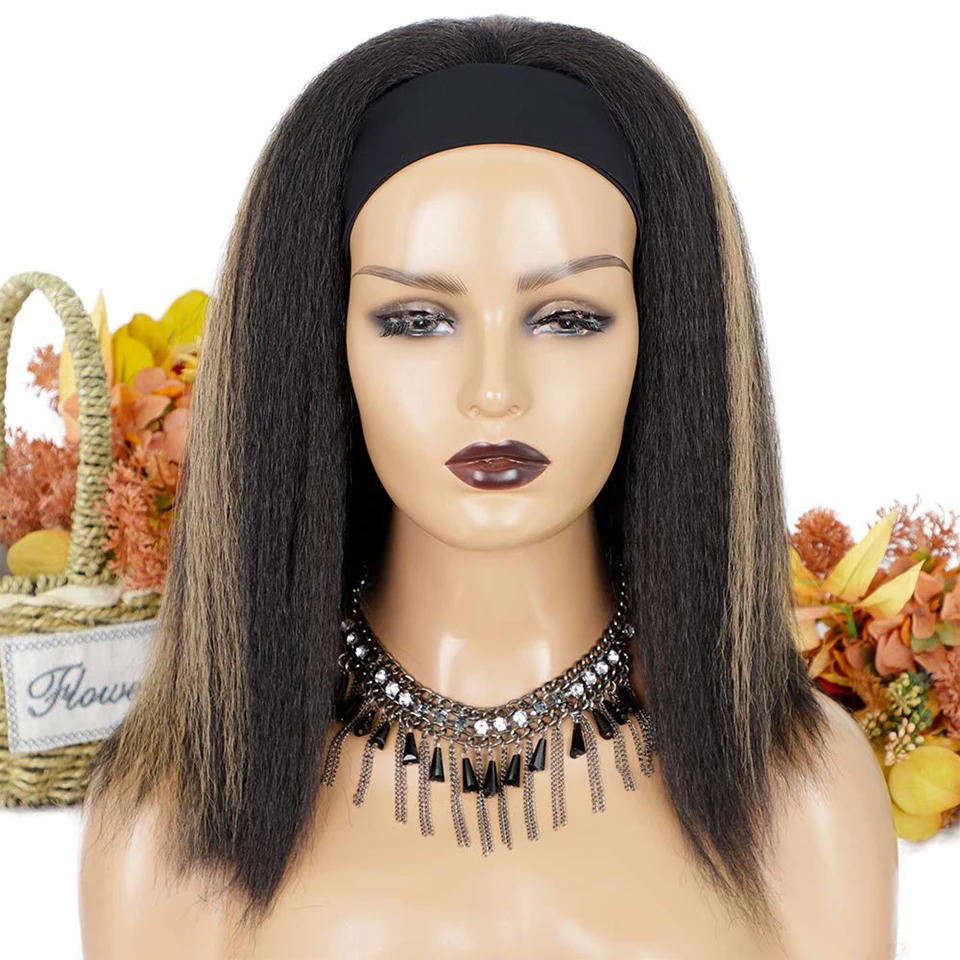 Vigorous Synthetic Kinky Straight Headband Wigs For Black Women 14 Inch