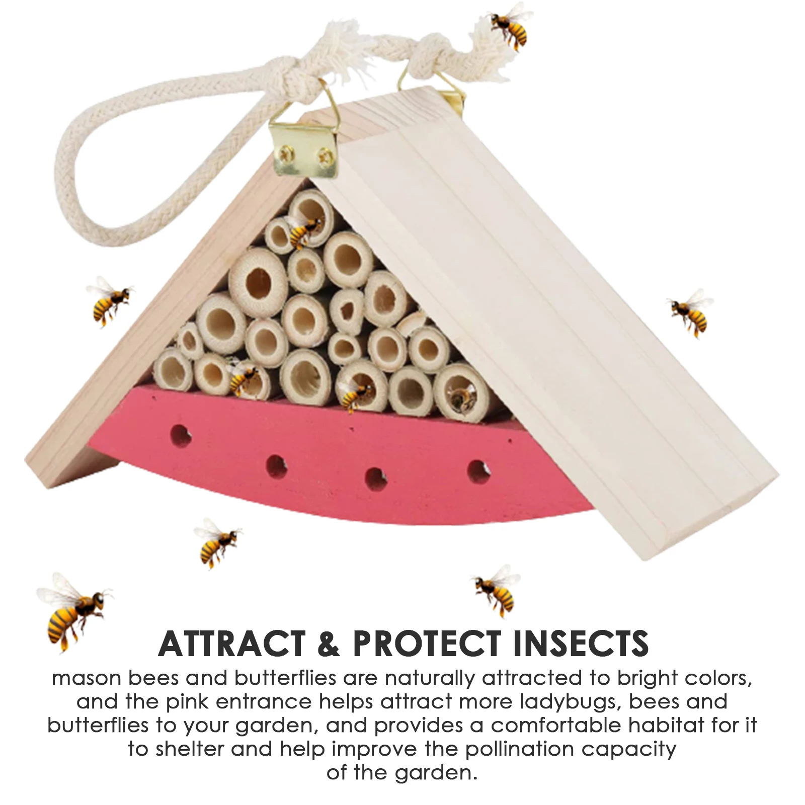 Wooden Insect House Bee&Butterfly House Bug Hotel For Garden Hanging Bug Hotel For Mason Bees Butterfly Ladybirds Lacewings Pink