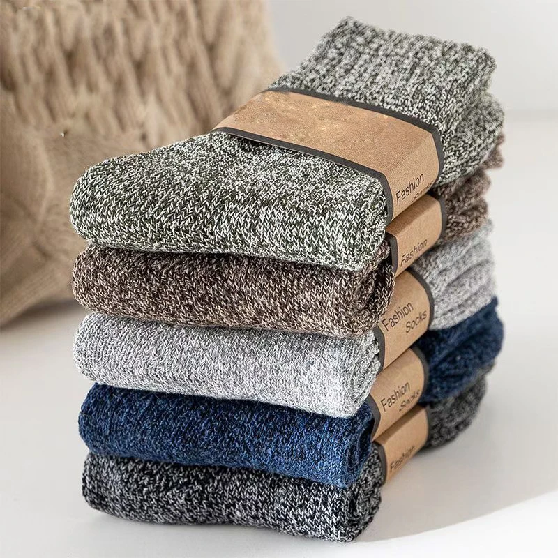 3/5 Pairs Winter Socks Thick Warm Harajuku Retro Snow Casual Antifreeze Cashmere Socks Men Size 38-43