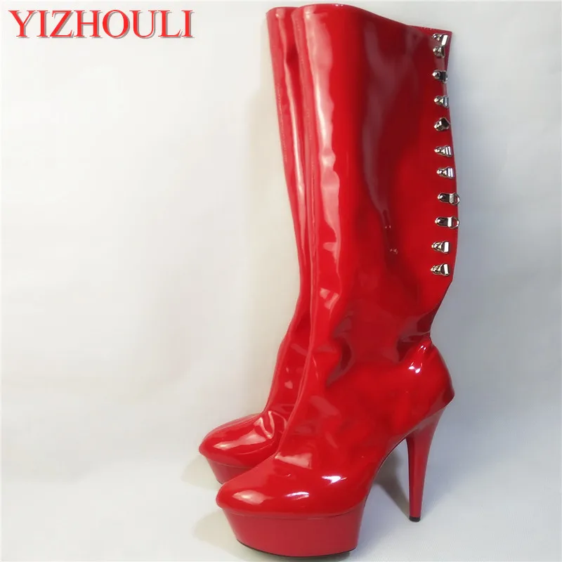 

Lacing sexy women motorcycle boots 15cm high-heeled shoes steel pipe sexy clubbing 6 inch Fashion knee high dance shoes