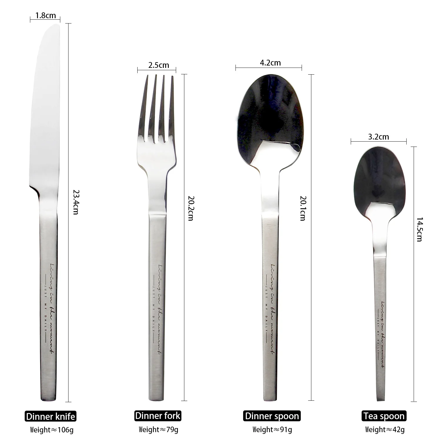 Description Picture 3 of item4pcs 304 Stainless Steel Dinnerware Cutlery Set Western Tableware Steak Knife Fork Tea Spoon Kitchen Flatware Dishwasher Safe