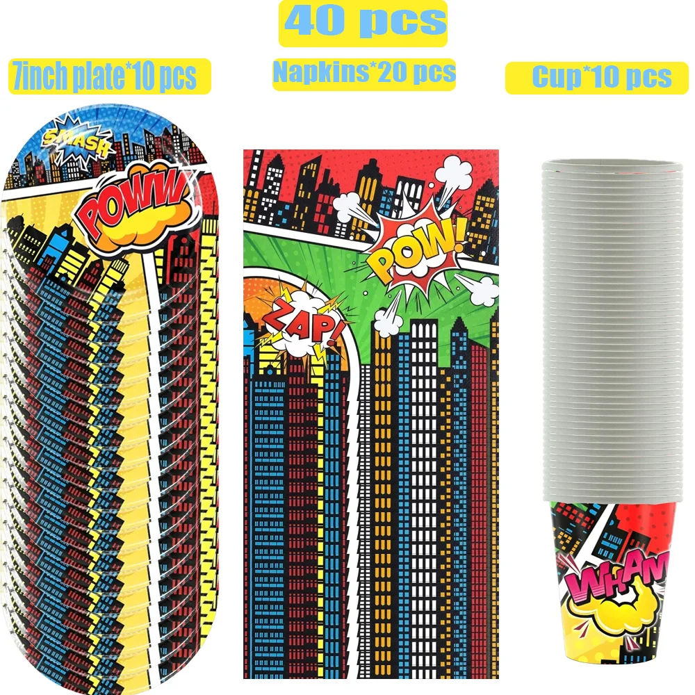 Description Picture 3 of itemSuperhero City Building Birthday Balloons Stickers Decoration Supplies Plates Tissues Decoration & Accessories table baby shower