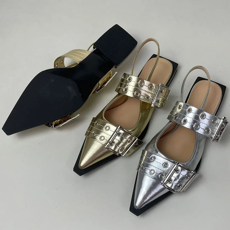 Big Size 43 Female Slingback Pointed Toe Ladies Flats Shoes 2025 Luxury Buckle Footwear Fashion Shallow Women Flat With Shoes 5