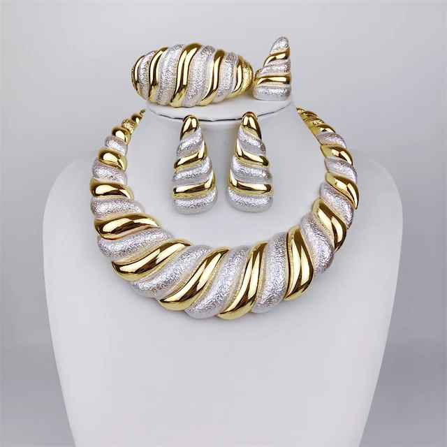 Ensembles de bijoux plaqués or de dubaï pour femmes, grand collier, plaque 18K originale pour les fêtes de banquet de mariage, bijoux luxueux 1