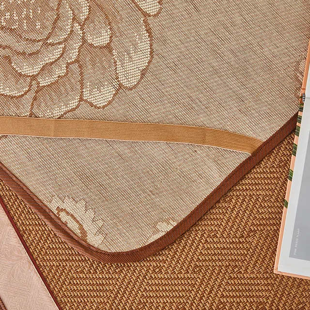 Summer Sleeping Mat Kit Random Color Cool Rattan Mattress Cover,Jacquard Cold Fitted Sheet Set,AB Side Straw 2/3pcs With Band 4