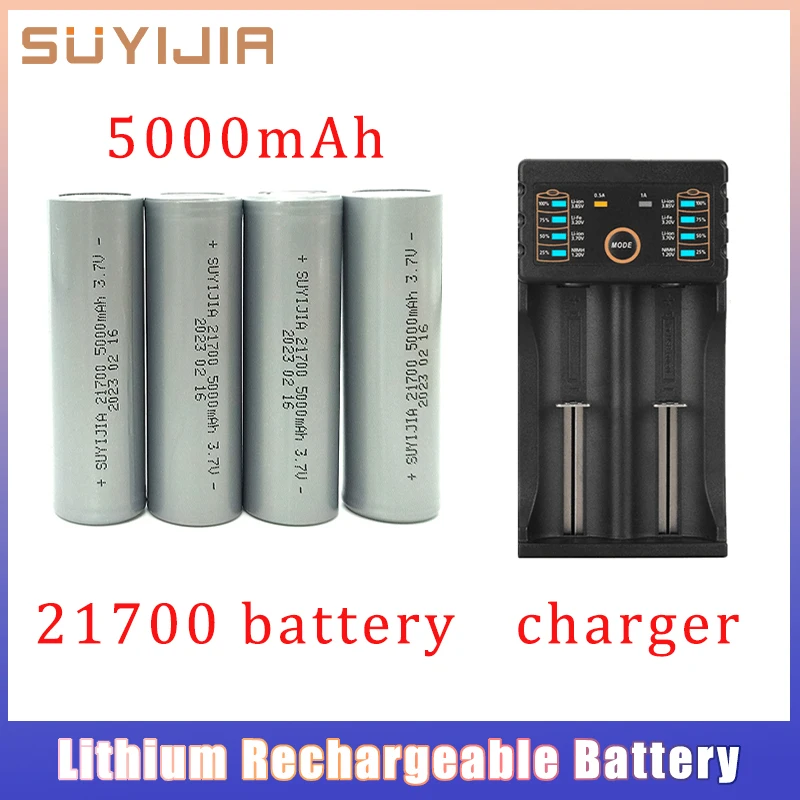 

21700 Battery 3.7V 5000mAh Lithium-ion Rechargeable Batteries for Bicycle Light Power Tool 2 Slot Charger Powerful Batteria Ture