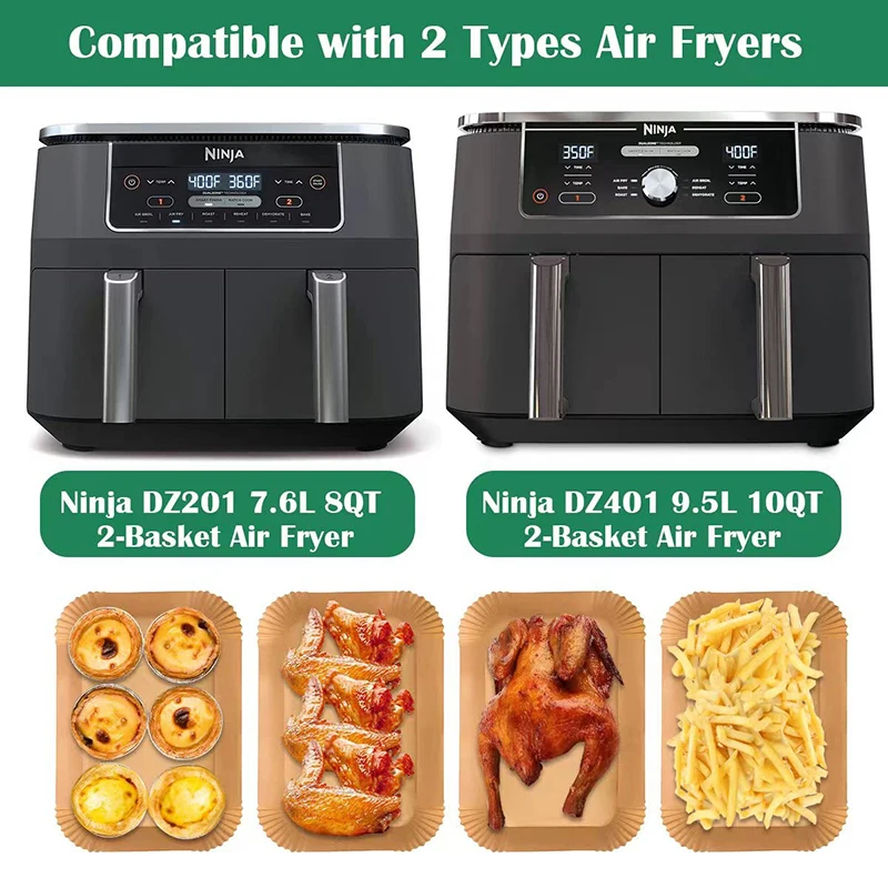 Hot Air Fryer Baking Paper Liners Rectangle Non-stick Oven Airfryer Disposable Parchment Paper Trays for Ninja Dual Zone Basket
