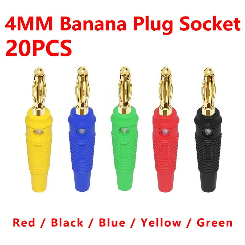 20Pcs-4mm-Banana-Plug-Socket-Cable-Connector-Gold-Plated-Screw-To ...