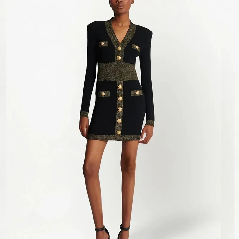 

Cardigan Black Women Prom Dress Sweater Long Jacket Spring Office Lady Daily Work Wear Coat Metal Single Breasted Party Gown