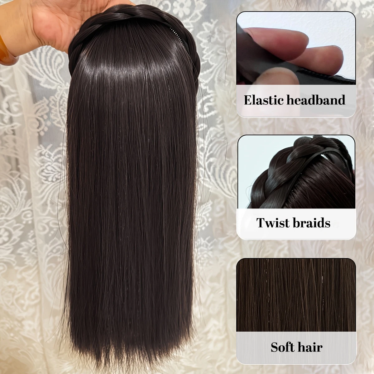 DUTRIEUX Synthetic Topper wig natural twist braids braids women's natural replacement block straight hair black brown