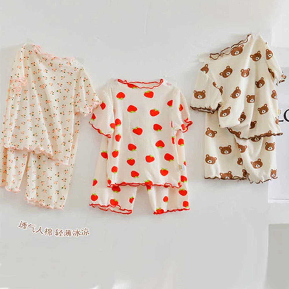 2022 Summer Baby Girls Clothes Set Kids Bear Strawberry Home Clothes Tops+shorts 2pcs Suit Children's Korean Clothing Suits baby girl cotton clothing set