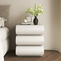 Nightstand with 3 Solid Drawers Leather Bedside Table for Bedroom Wood Nightstand 1