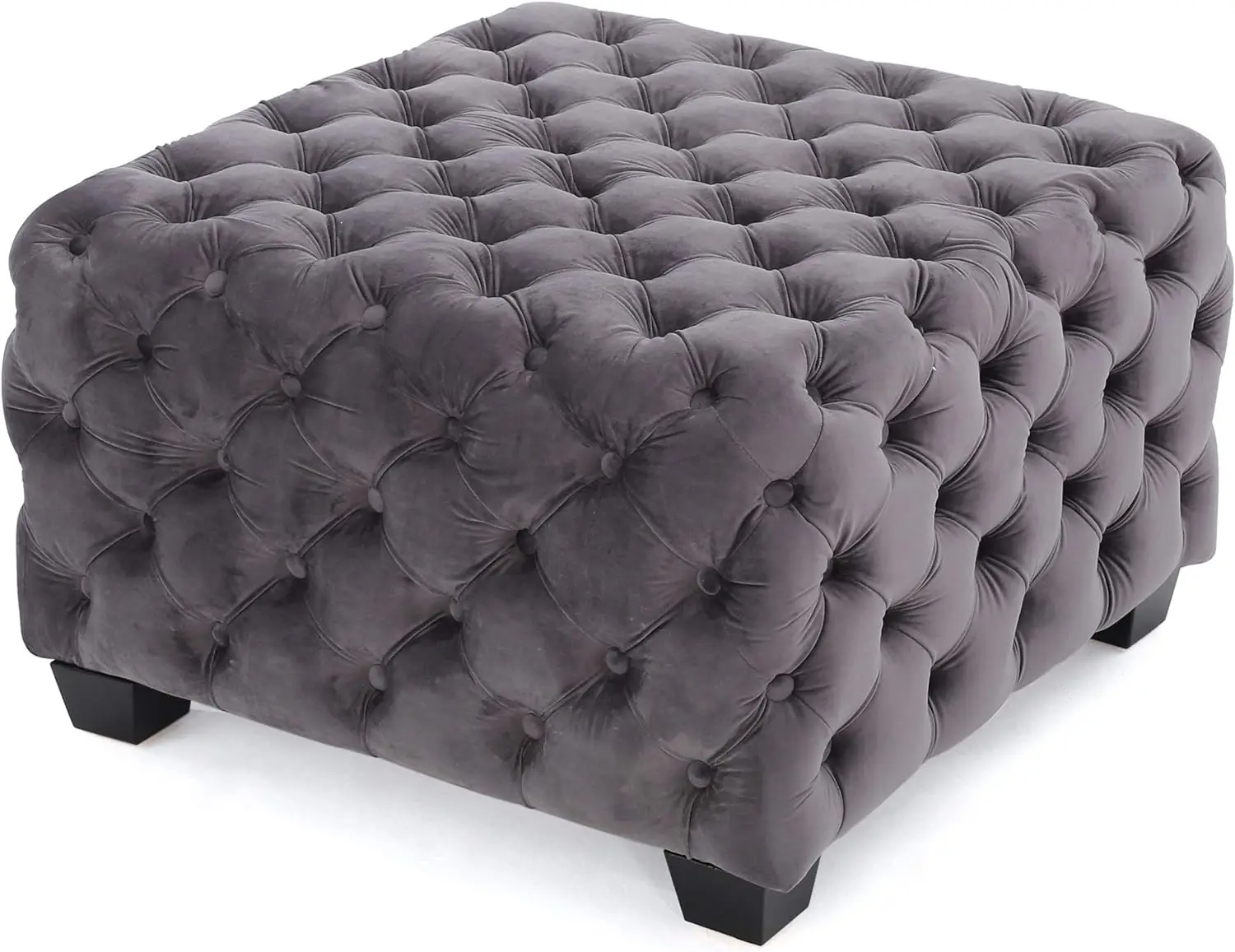 

Modern Glam Button Tufted Velvet Ottoman, Gray and Dark Brown