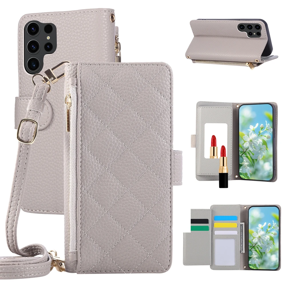 Leather Crossbody Wallet Phone Case with Cash and Card Holder and Adjustable Strap