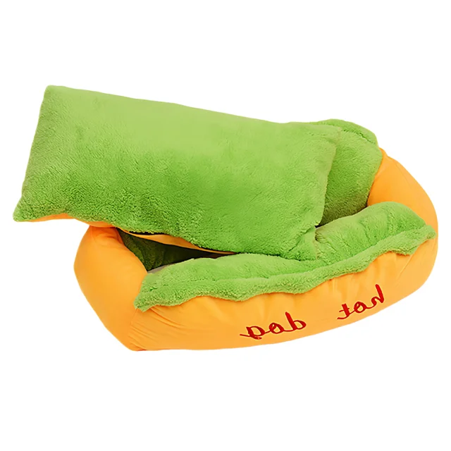 Winter Hot Dog Pet Bed - 3D Hot Dog Bun Style Cat and Dog House, with Removable Pillow and Orthopedic Memory Foam 4