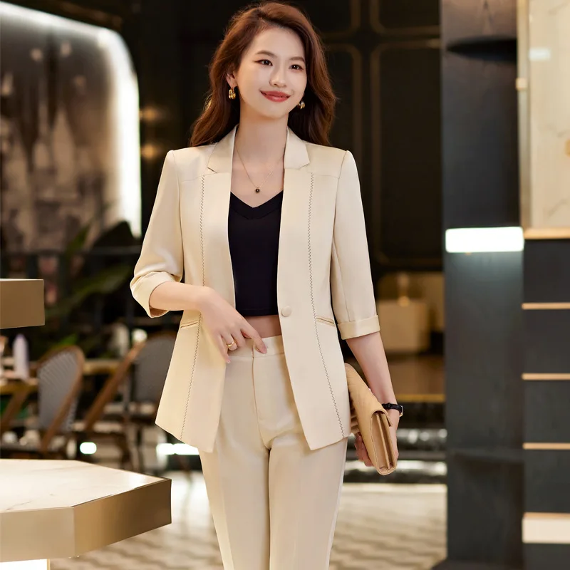Formal Uniform Design Elegant Pink Women Business Work Wear Suits with Pants and Jackets Coat Professional Trousers Set Blazers