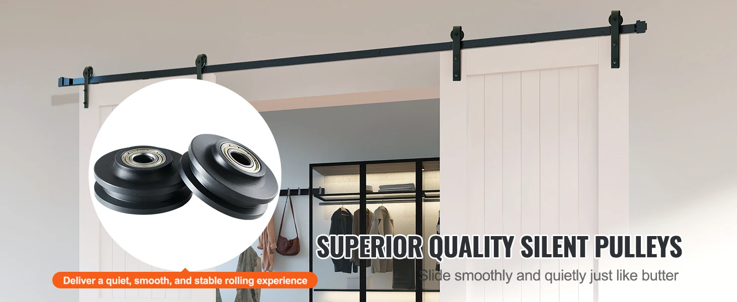 SucceBuy 8/10FT Sliding Barn Door Hardware Kit 330 LBS Heavy Duty Barn Door Track Kit for Double Doors with Smooth Silent Pulley