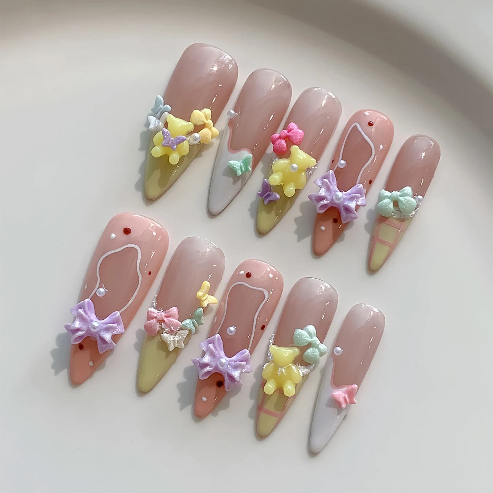Exquisite and versatile mixed butterfly cross nail accessories, mini macaron mixed color, wearable nail accessories wholesale 2