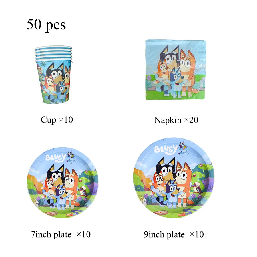 Bluey Birthday Party Decoration Bingo Dog Christmas Tableware Set Paper Cup Plate Tablecloth Balloons Party Favor Supplies