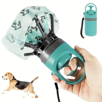 1 paletta per cacca portatile con dispersione insaccata, colore blu, design ad artiglio, per una raccolta efficiente dei rifiuti, inclusa borsa a prova di perdite