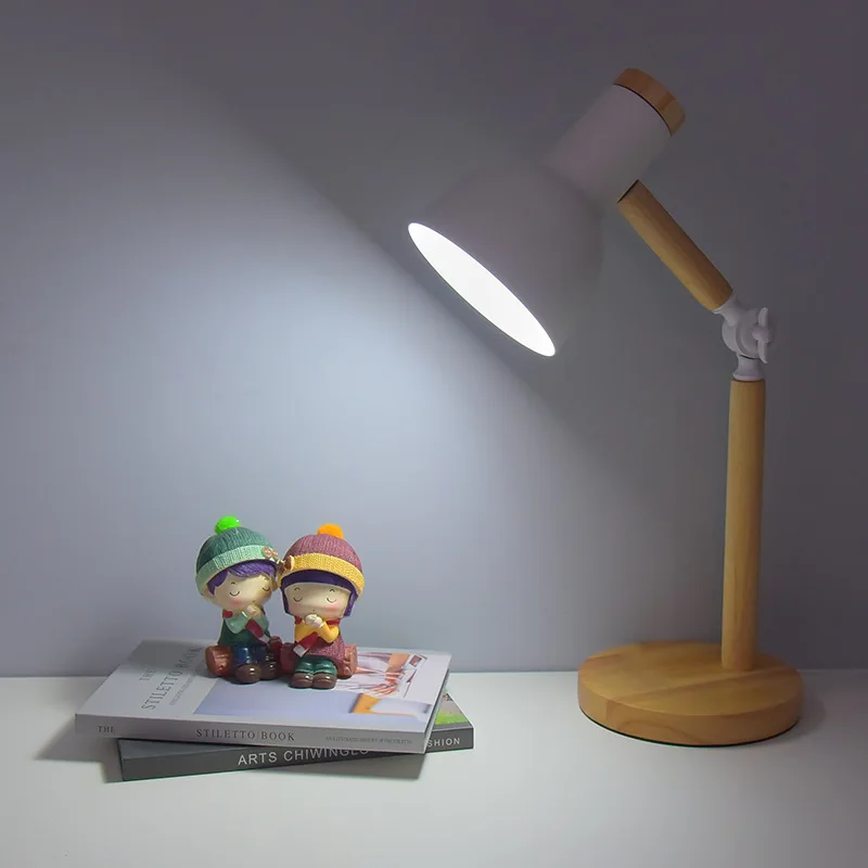 Eyes Protection Table Lamp E27 Nordic Wood Desk Lamps Height Adjustable Modern Bedside Lamp for Read Study Night Light with Plug 3