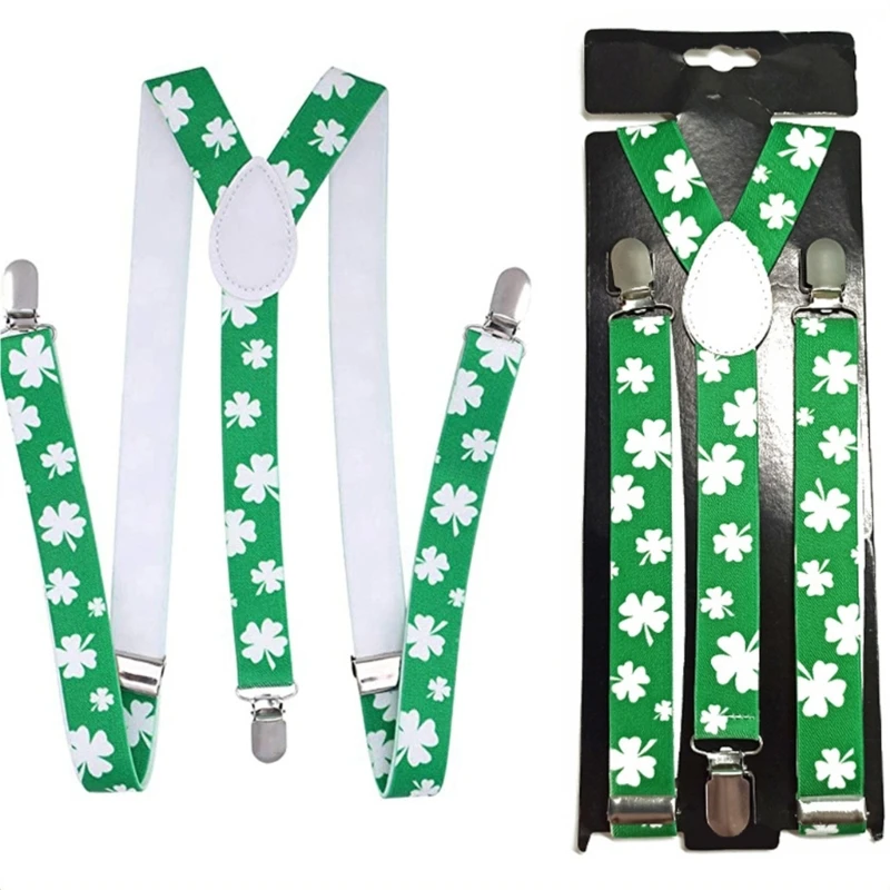 

StPatrick Day Green Costume Suspender Brace Party Accessories Shamrock Shoulder Strap Irish National Day Party Supplies