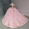 Rushed Romantic Pink Quinceanera Dress V-neck Appliques Organza Pattern Spaghetti Straps Floor Robe Soirée Femme Chic 1255 2