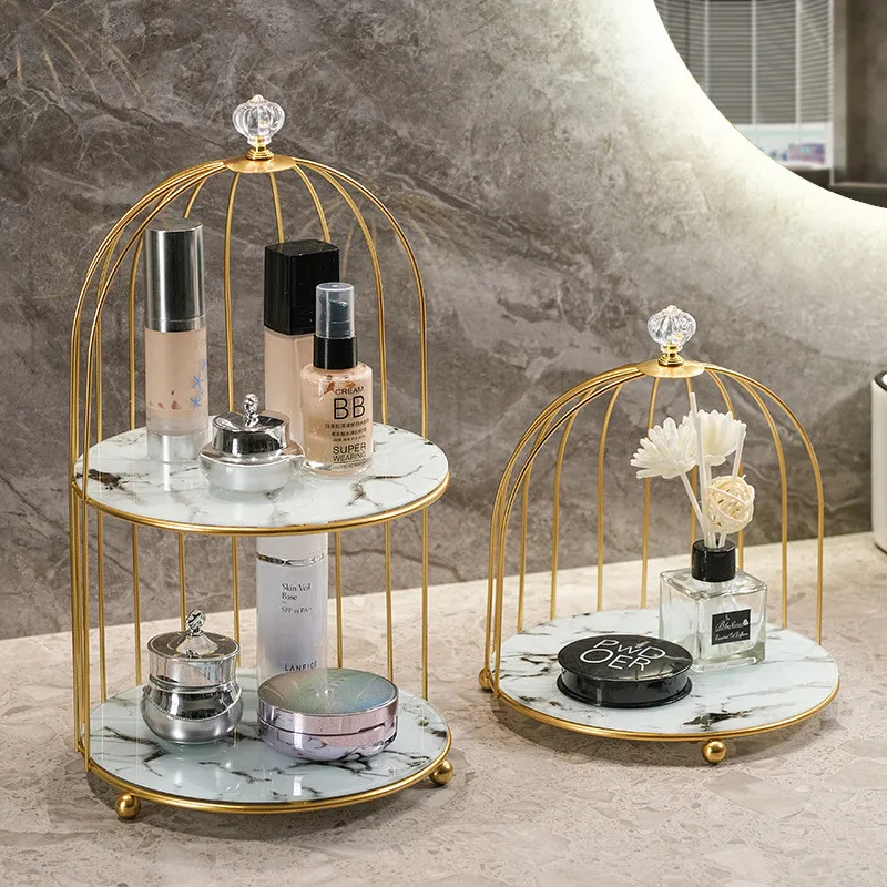 Makeup Organizer Rack Bathroom Cosmetic Storage Box Decoration Desktop Jewelry Lipstick Skin Care Products Iron Bird Cage Holder |