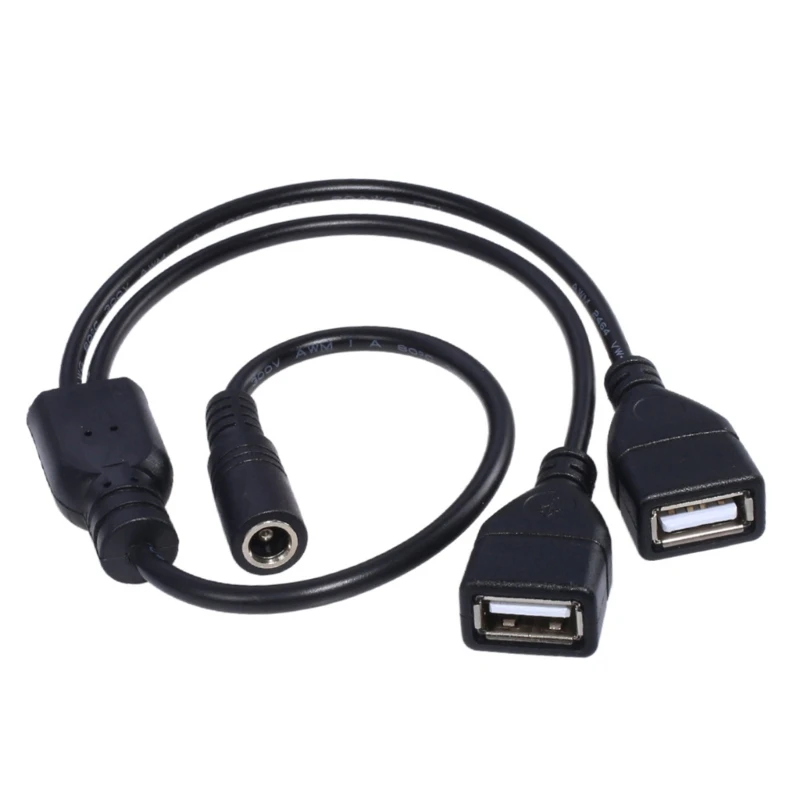 

USB to Cable, 5.5x2.1 mm 5V Power Charging Cord, Electronics Barrel Plugs 5.5X2.1mm Female to 2 USB Female