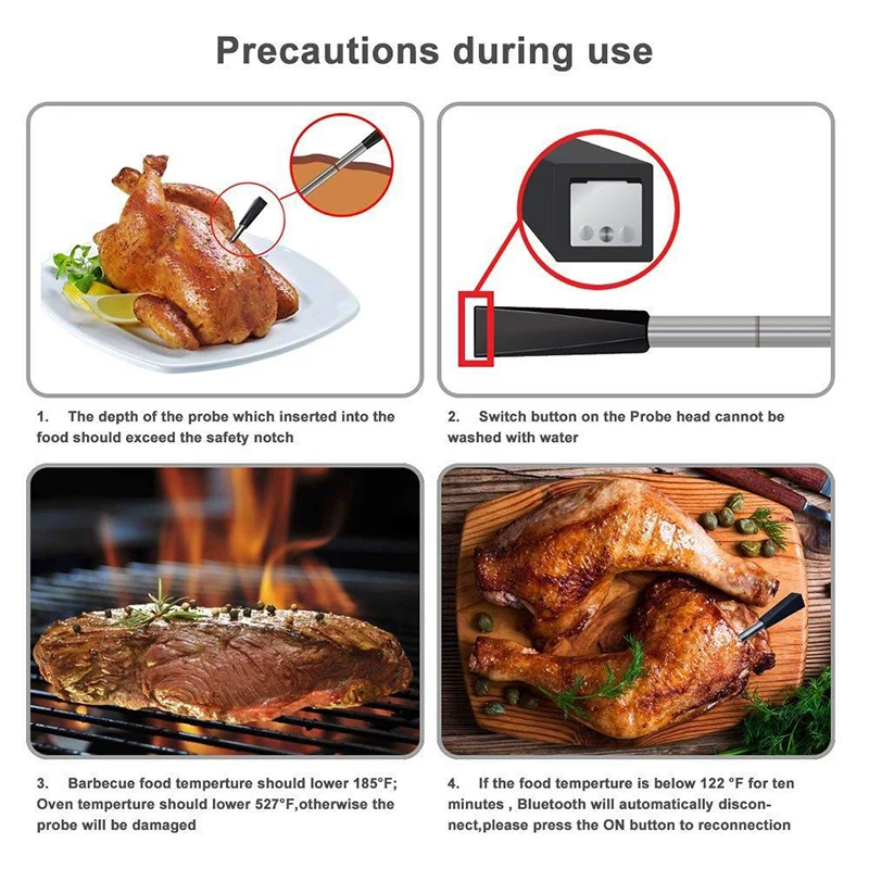 Wireless Meat Food Thermometer For Oven Grill BBQ Smoker Kitchen Smart Digital Bluetooth Barbecue Thermometer Temperature Gauge meat thermometer