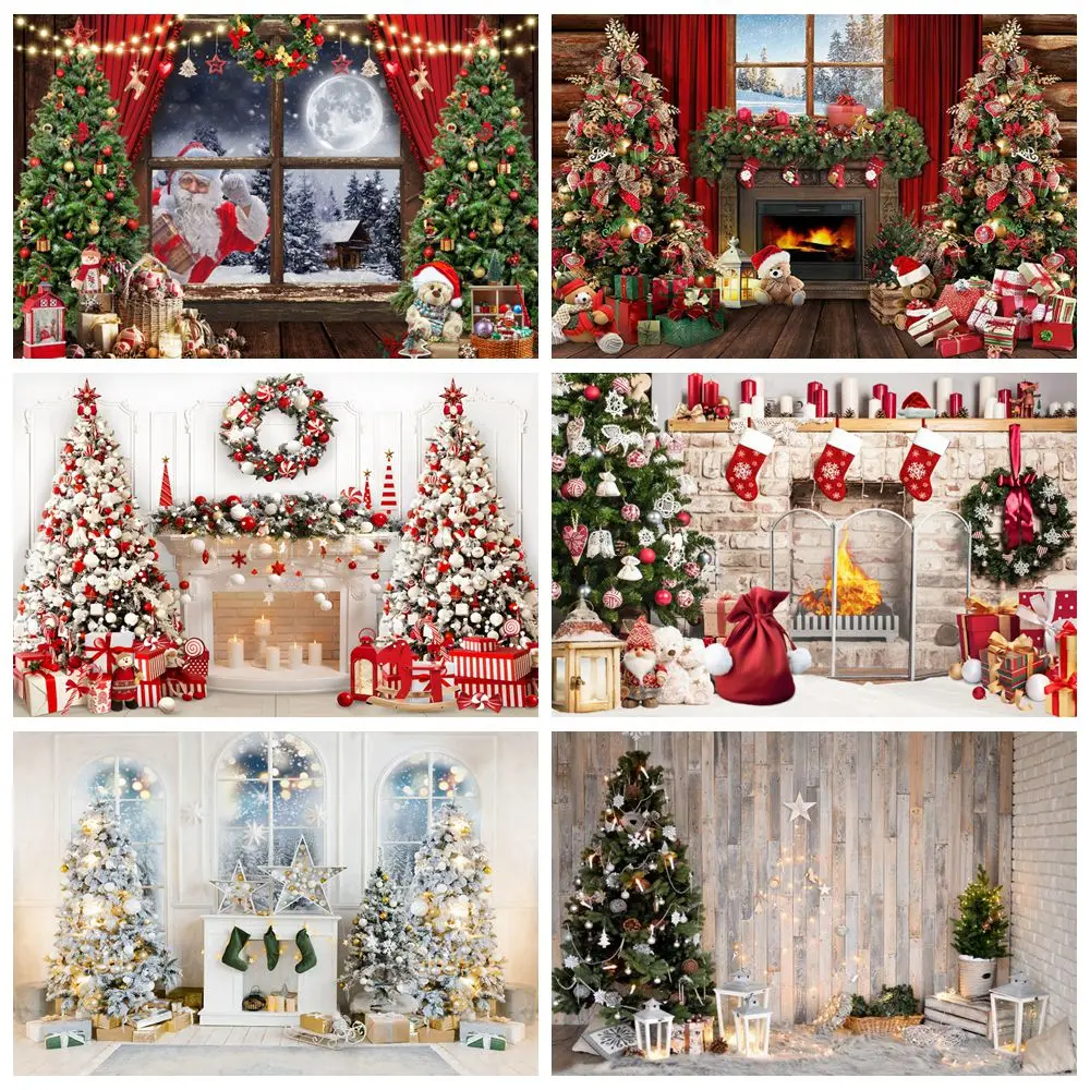 Photo Backdrop Photo Wallpaper Party Decoration Covers Christmas Tree Party Backdrop Fireplace Window For Photo Studio