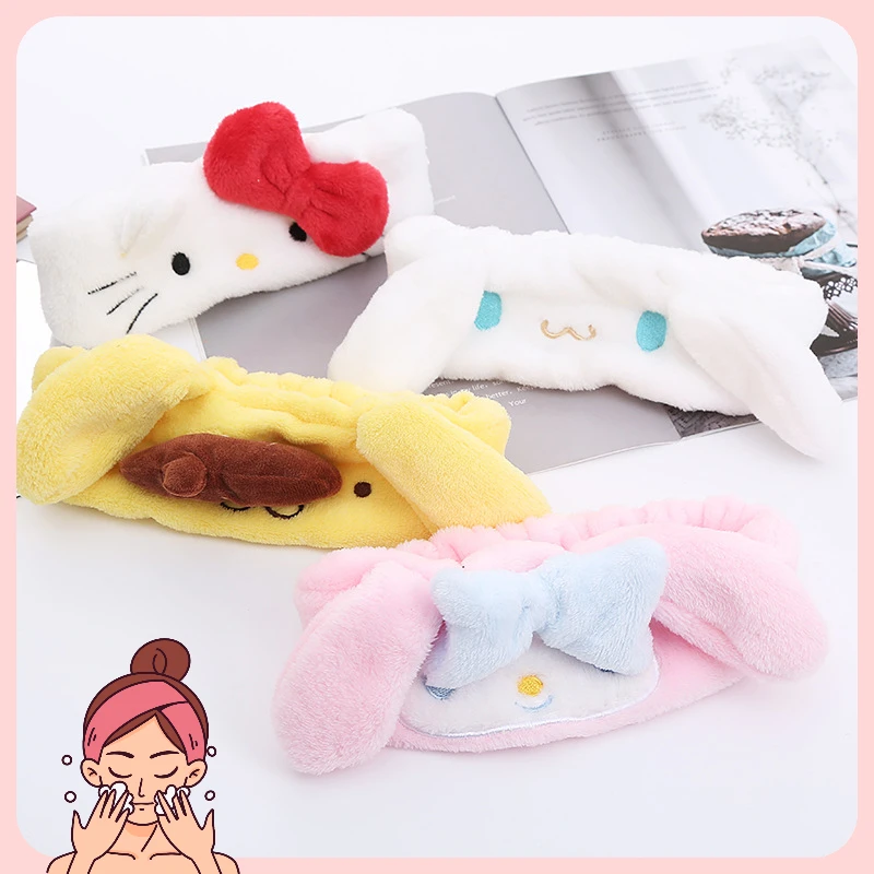 Женская повязка на голову с бантом Hello Kitty Melody мягкая теплая из кораллового флиса