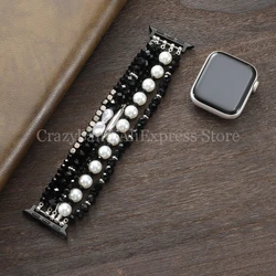 Elegant Pearl Jewelry Strap - Women's Luxury Bracelet Band - Ultra2 45mm 49mm (Black)
