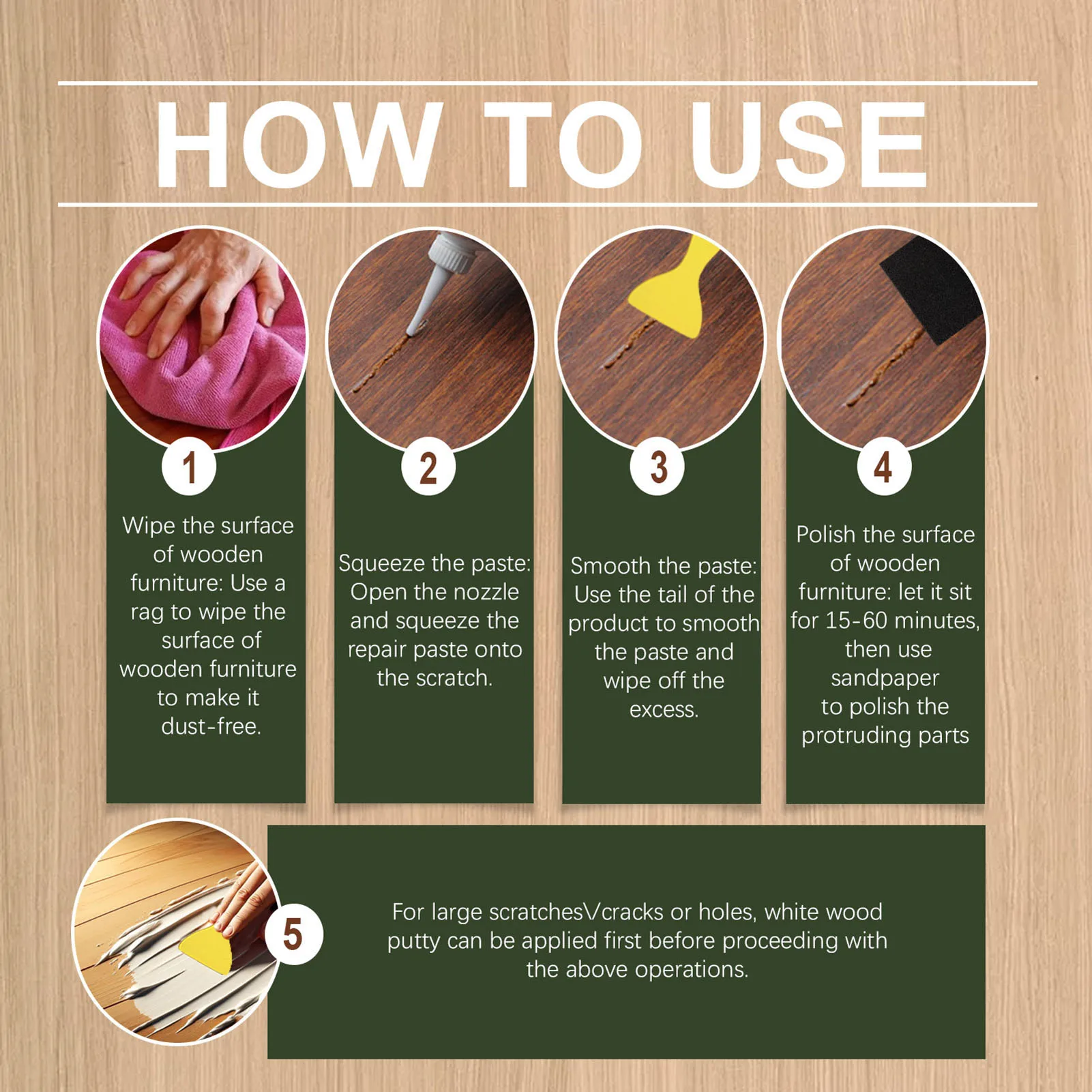 Wooden Furniture Repair Wood Filler Trimming Cream Wood Wall Putty Liquid Cream for Scratch Repair Putty
