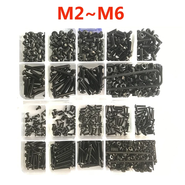 Hex Csavar És Anya Beállítása M2 M3 M4 M5 M6 Fekete 10,9 Fokozatú Gombbal Fejhegény Aljzat Kupak Hatszög Kerek Fej Allen