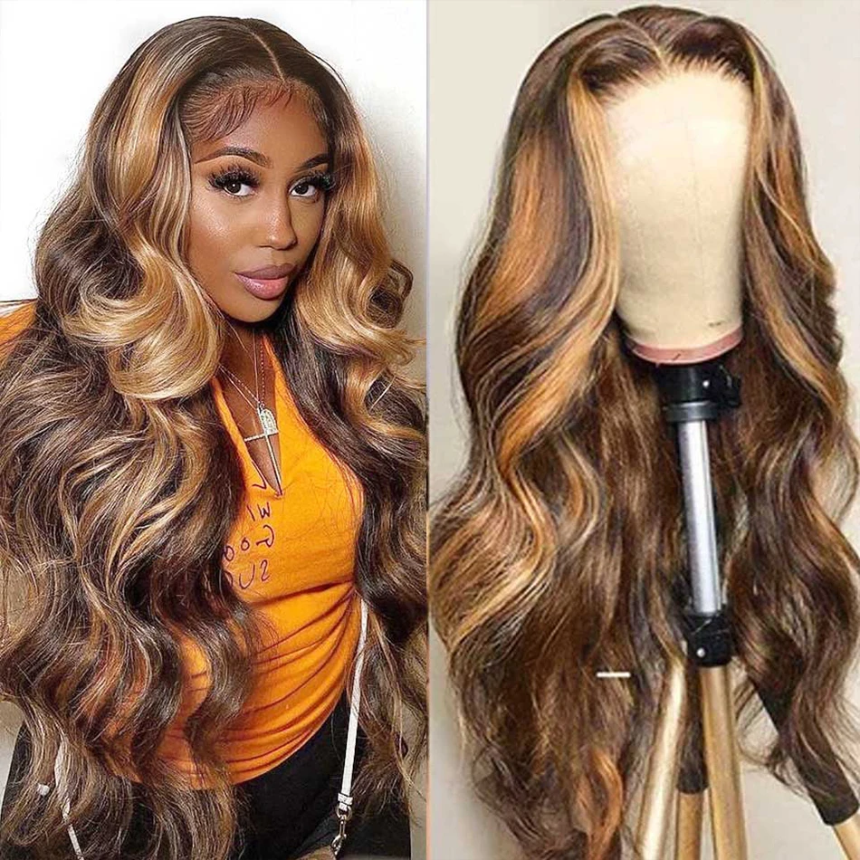 

13x4 Highlight Lace Frontal Wigs Human Hair Honey Blonde Body Wave Lace Front Wigs For Women Hd Transparent Loose Wave