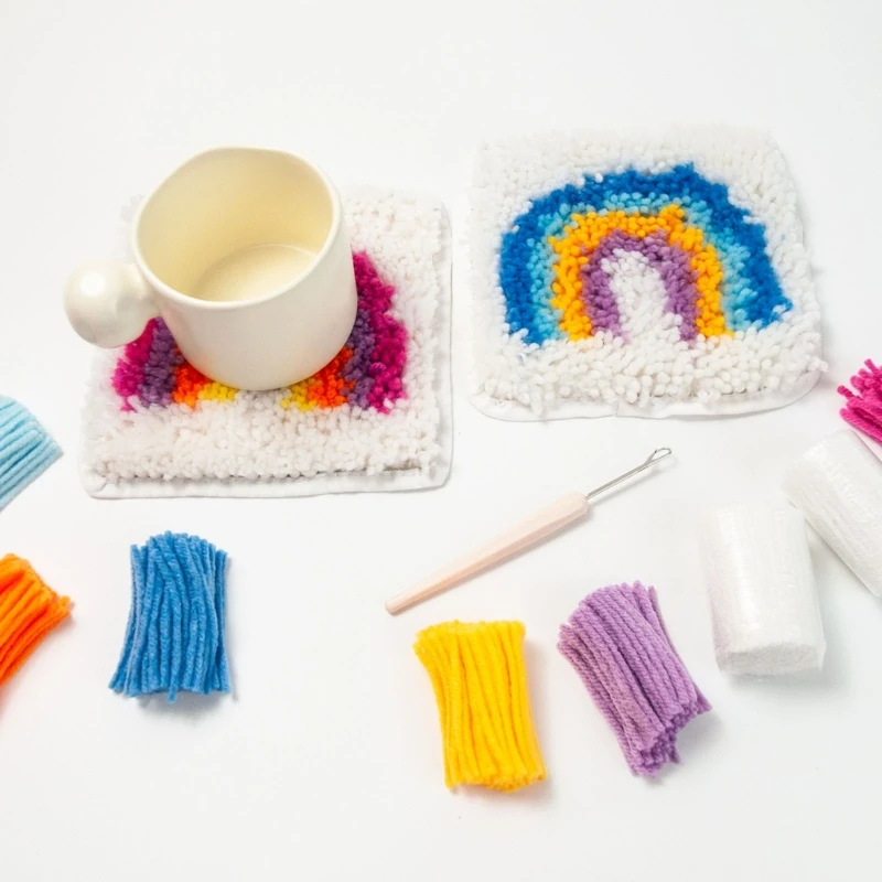 DIY Hook Coaster Kits DIY Crochet Carpet Rainbow Patterns Yarn Coaster craft supplies