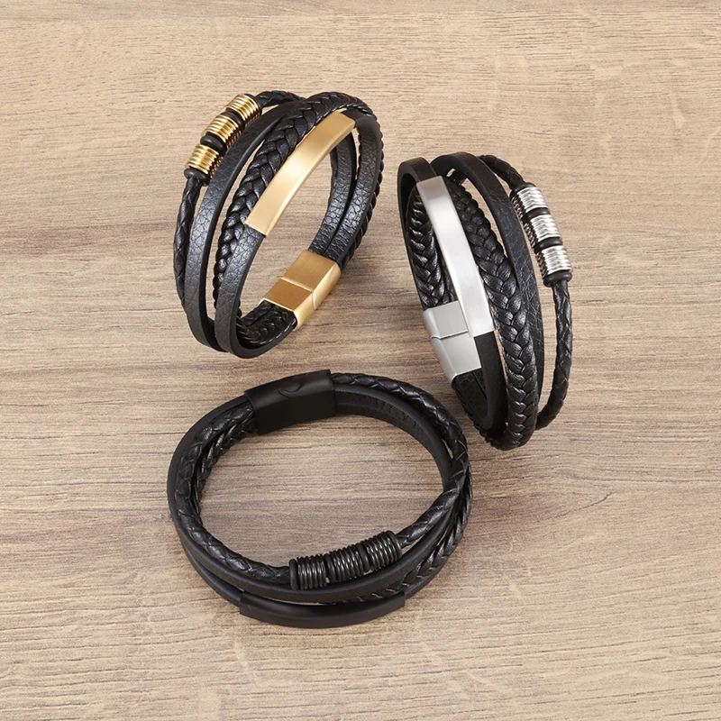 Leather Braided Bracelet Mens Fashion Stainless Steel Star of David Layered For Men Bracelet Ornament Fathers Day Gift