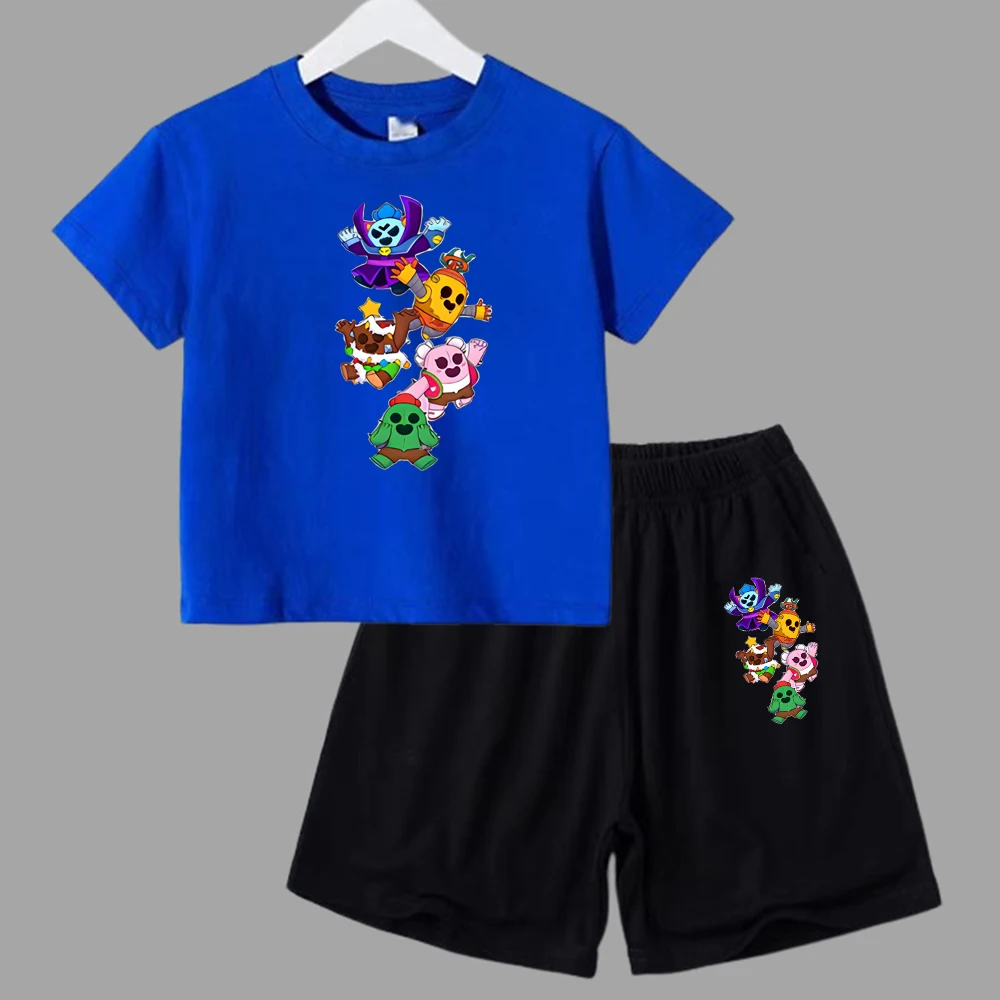 thumbnail image 1 of Conjunto de 2 piezas de camiseta y pantalones cortos de manga corta para niños y adolescentes de verano 2024, divertido juego de lucha, Anime, Cosplay, ropa de algodón para niños y bebés, 1 of 5