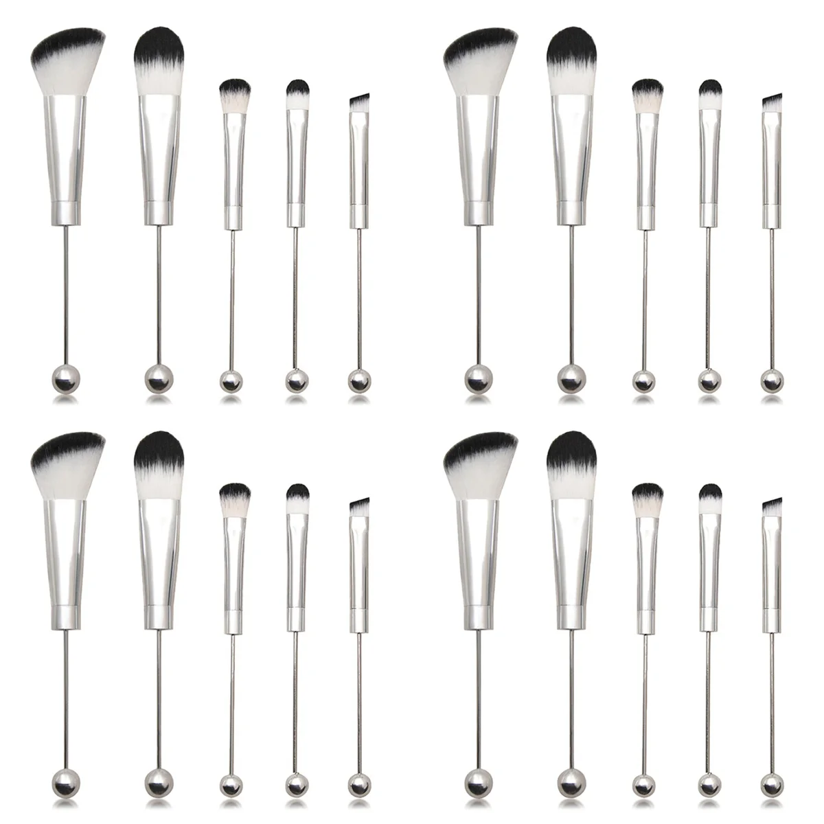 FZFZ 4X Beadable Makeup Brushes Silicone Beads DIY Makeup Cosmetic Brushes Beaded Kit for DIY