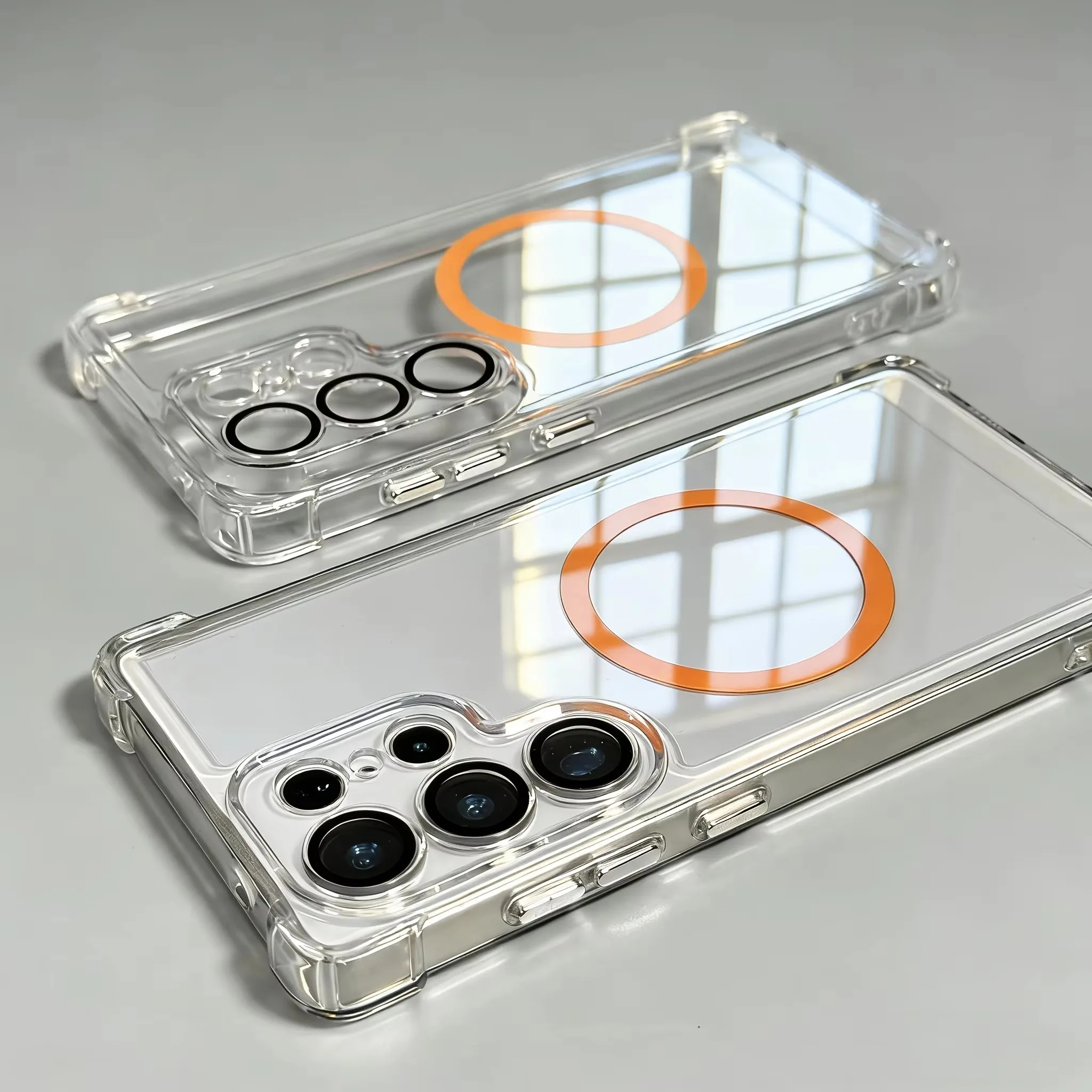 Armour Transparent Magnetic Phone Case with Reinforced Corners and Lens Protection Cover