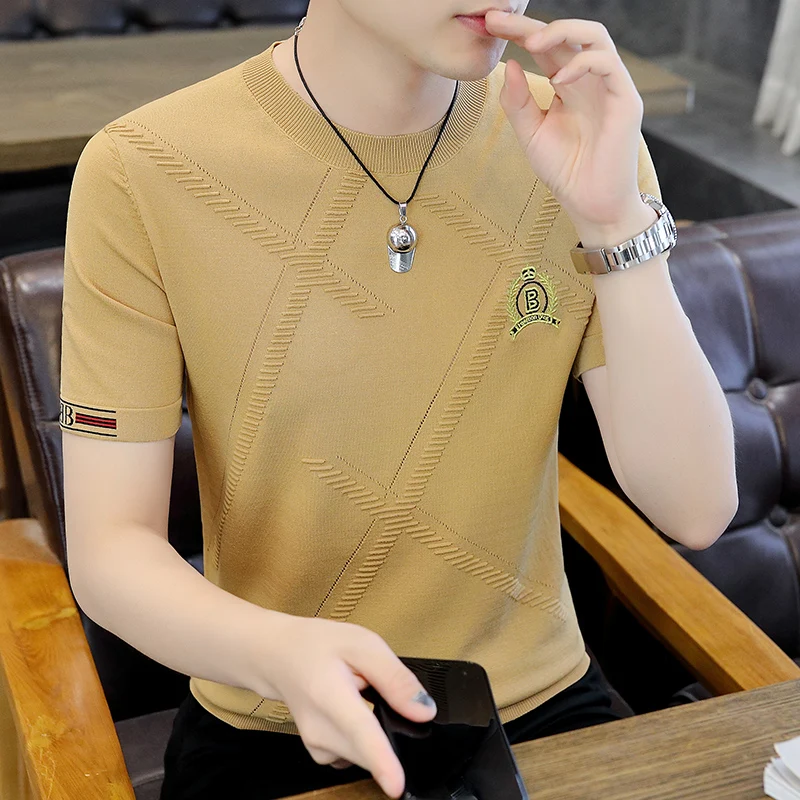 

Мужской пуловер с V-образным вырезом, коротким рукавом