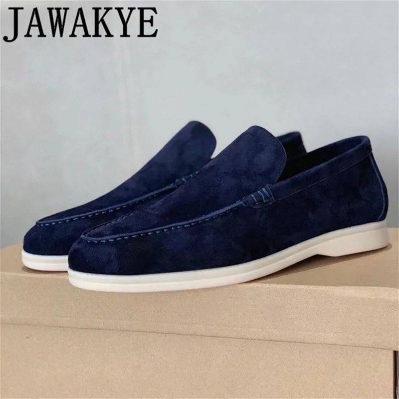 JAWAKYE High Quality Men Flat Loafers 2022 Summer Walking Casual Shoes Suede Shallow White Rubber Sole Mules Soft Slip on Shoes